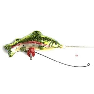 Vintage Glass Christmas  Fish Ornament  With Fishing Pole 8 In Long